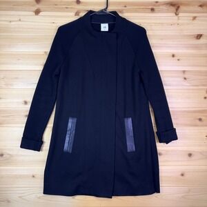 CAbi Coat Womens XS Black Tailor Ponte Knit Long Full Zip Trench Coat
